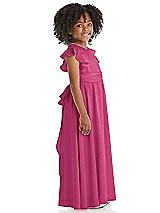 Side View Thumbnail - Tea Rose Ruffle Flutter Sleeve Whisper Satin Flower Girl Dress