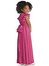 Rear View Thumbnail - Tea Rose Ruffle Flutter Sleeve Whisper Satin Flower Girl Dress