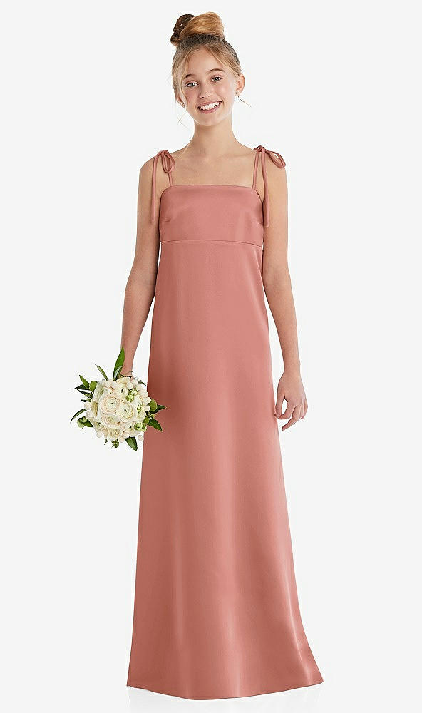 Front View - Desert Rose Tie Shoulder Empire Waist Junior Bridesmaid Dress