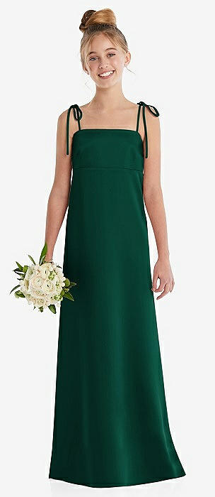 Hunter Green Empire Waist Junior Bridesmaid Dresses