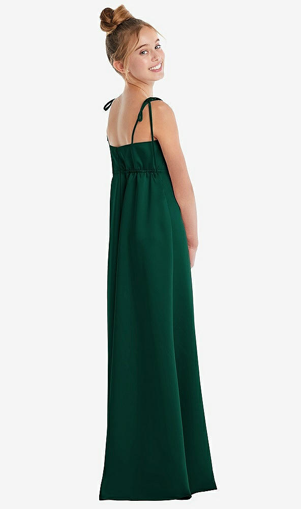 Back View - Hunter Green Tie Shoulder Empire Waist Junior Bridesmaid Dress