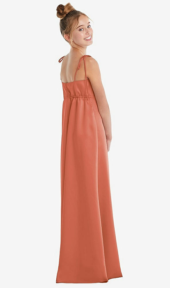 Back View - Terracotta Copper Tie Shoulder Empire Waist Junior Bridesmaid Dress