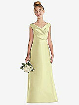 Front View Thumbnail - Butter Yellow Off-the-Shoulder Draped Wrap Satin Junior Bridesmaid Dress