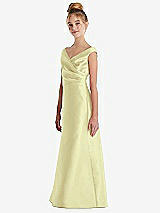 Side View Thumbnail - Butter Yellow Off-the-Shoulder Draped Wrap Satin Junior Bridesmaid Dress