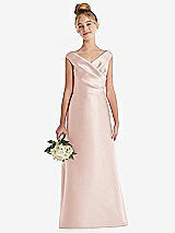 Front View Thumbnail - Blush Off-the-Shoulder Draped Wrap Satin Junior Bridesmaid Dress