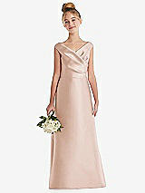 Front View Thumbnail - Cameo Off-the-Shoulder Draped Wrap Satin Junior Bridesmaid Dress