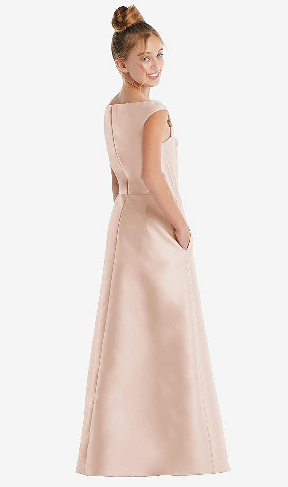 Back View - Cameo Off-the-Shoulder Draped Wrap Satin Junior Bridesmaid Dress