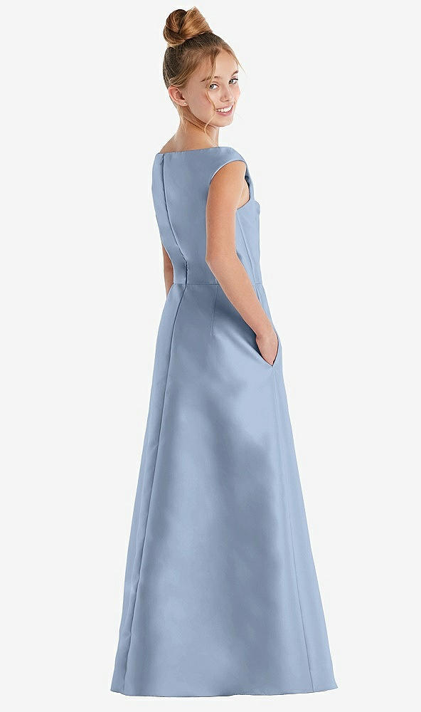 Back View - Cloudy Off-the-Shoulder Draped Wrap Satin Junior Bridesmaid Dress