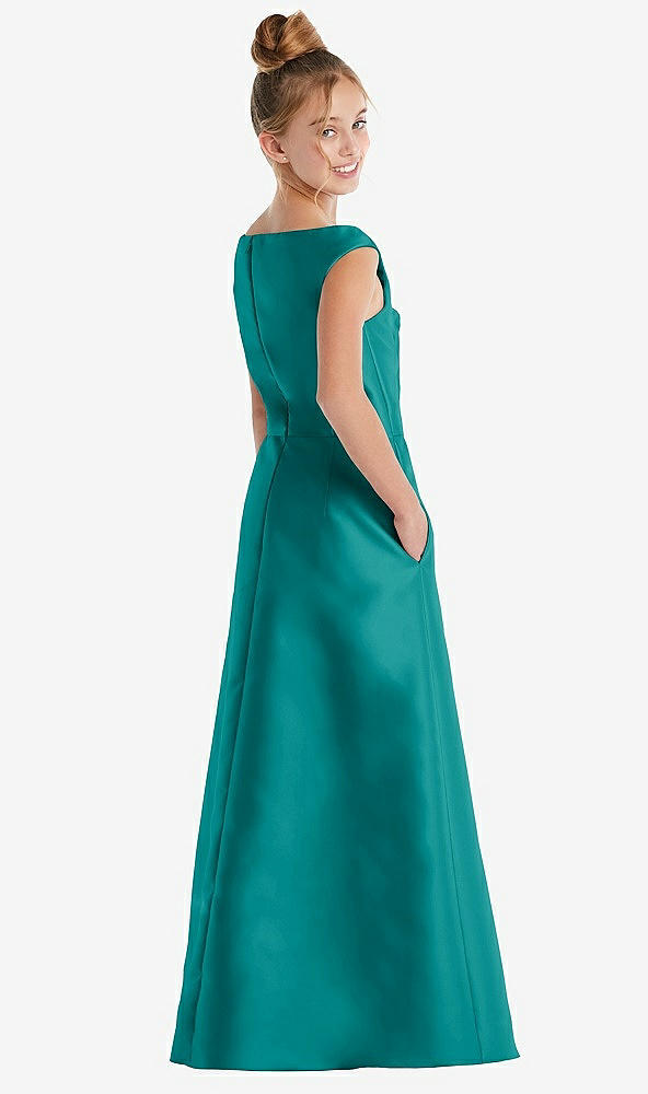 Back View - Jade Off-the-Shoulder Draped Wrap Satin Junior Bridesmaid Dress