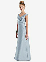 Side View Thumbnail - Mist Off-the-Shoulder Draped Wrap Satin Junior Bridesmaid Dress