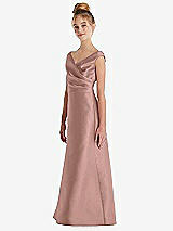 Side View Thumbnail - Neu Nude Off-the-Shoulder Draped Wrap Satin Junior Bridesmaid Dress