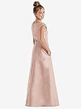 Rear View Thumbnail - Toasted Sugar Off-the-Shoulder Draped Wrap Satin Junior Bridesmaid Dress