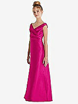 Side View Thumbnail - Think Pink Off-the-Shoulder Draped Wrap Satin Junior Bridesmaid Dress