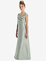 Side View Thumbnail - Willow Green Off-the-Shoulder Draped Wrap Satin Junior Bridesmaid Dress