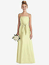 Front View Thumbnail - Butter Yellow Spaghetti Strap Satin Junior Bridesmaid Dress with Mini Sash