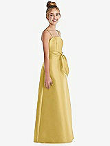 Side View Thumbnail - Maize Spaghetti Strap Satin Junior Bridesmaid Dress with Mini Sash