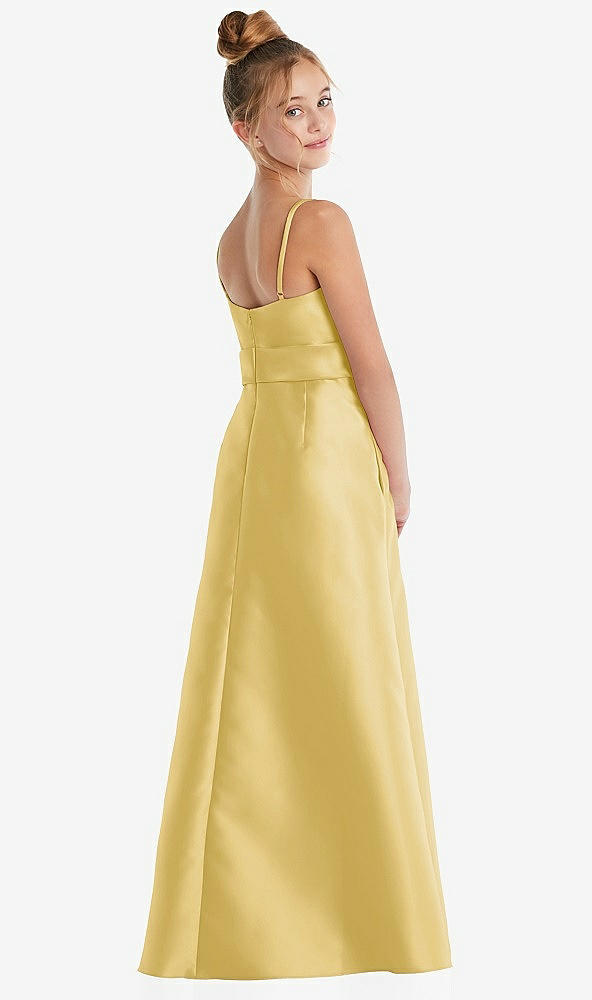 Back View - Maize Spaghetti Strap Satin Junior Bridesmaid Dress with Mini Sash