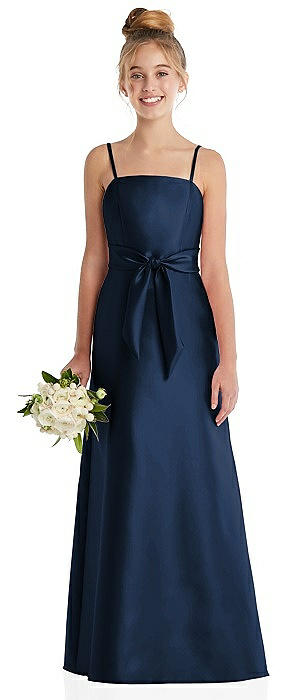 Spaghetti Strap Satin Junior Bridesmaid Dress with Mini Sash