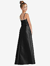 Rear View Thumbnail - Black Spaghetti Strap Satin Junior Bridesmaid Dress with Mini Sash