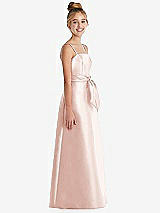 Side View Thumbnail - Blush Spaghetti Strap Satin Junior Bridesmaid Dress with Mini Sash