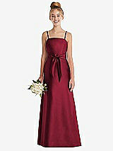 Front View Thumbnail - Burgundy Spaghetti Strap Satin Junior Bridesmaid Dress with Mini Sash