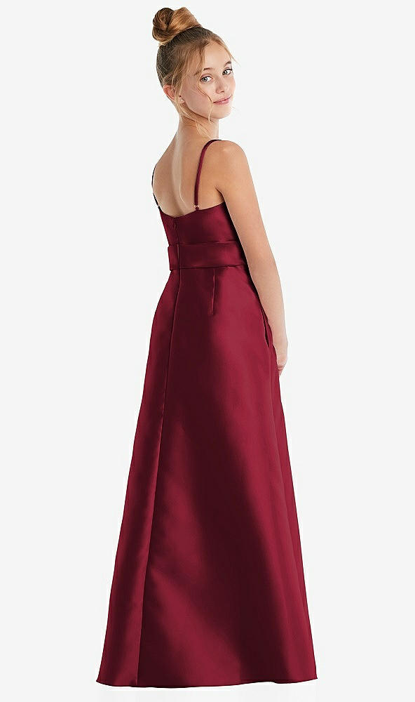 Back View - Burgundy Spaghetti Strap Satin Junior Bridesmaid Dress with Mini Sash