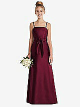 Front View Thumbnail - Cabernet Spaghetti Strap Satin Junior Bridesmaid Dress with Mini Sash