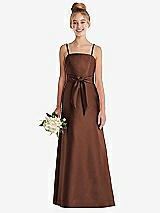 Front View Thumbnail - Cognac Spaghetti Strap Satin Junior Bridesmaid Dress with Mini Sash