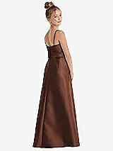 Rear View Thumbnail - Cognac Spaghetti Strap Satin Junior Bridesmaid Dress with Mini Sash