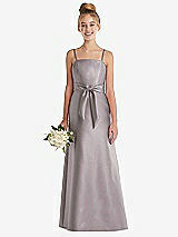 Front View Thumbnail - Cashmere Gray Spaghetti Strap Satin Junior Bridesmaid Dress with Mini Sash