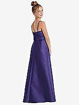 Rear View Thumbnail - Grape Spaghetti Strap Satin Junior Bridesmaid Dress with Mini Sash