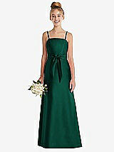 Front View Thumbnail - Hunter Green Spaghetti Strap Satin Junior Bridesmaid Dress with Mini Sash