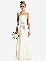 Front View Thumbnail - Ivory Spaghetti Strap Satin Junior Bridesmaid Dress with Mini Sash