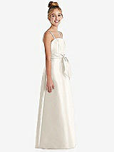 Side View Thumbnail - Ivory Spaghetti Strap Satin Junior Bridesmaid Dress with Mini Sash