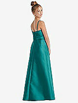 Rear View Thumbnail - Jade Spaghetti Strap Satin Junior Bridesmaid Dress with Mini Sash