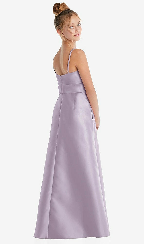 Back View - Lilac Haze Spaghetti Strap Satin Junior Bridesmaid Dress with Mini Sash