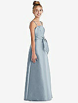 Side View Thumbnail - Mist Spaghetti Strap Satin Junior Bridesmaid Dress with Mini Sash