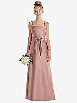 Front View Thumbnail - Neu Nude Spaghetti Strap Satin Junior Bridesmaid Dress with Mini Sash