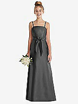 Front View Thumbnail - Pewter Spaghetti Strap Satin Junior Bridesmaid Dress with Mini Sash