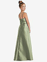 Rear View Thumbnail - Sage Spaghetti Strap Satin Junior Bridesmaid Dress with Mini Sash