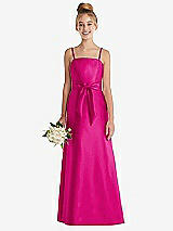 Front View Thumbnail - Think Pink Spaghetti Strap Satin Junior Bridesmaid Dress with Mini Sash