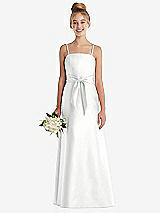 Front View Thumbnail - White Spaghetti Strap Satin Junior Bridesmaid Dress with Mini Sash