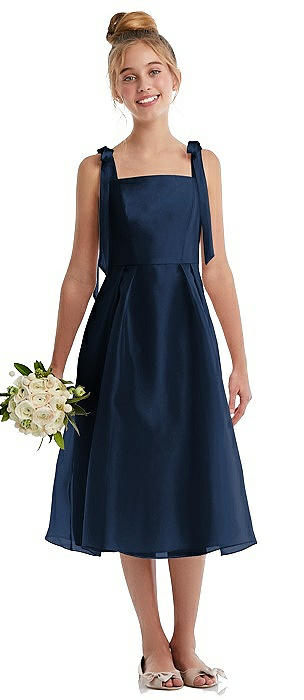 Tie Shoulder Pleated Full Skirt Junior Bridesmaid Dress