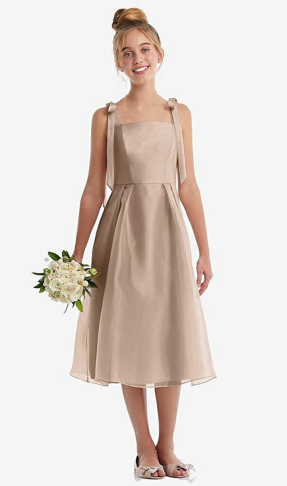 Front View - Topaz Tie Shoulder Pleated Full Skirt Junior Bridesmaid Dress