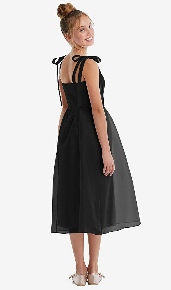 Back View - Black Tie Shoulder Pleated Full Skirt Junior Bridesmaid Dress