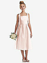 Front View Thumbnail - Blush Tie Shoulder Pleated Full Skirt Junior Bridesmaid Dress