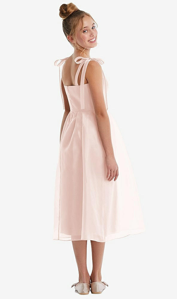 Back View - Blush Tie Shoulder Pleated Full Skirt Junior Bridesmaid Dress