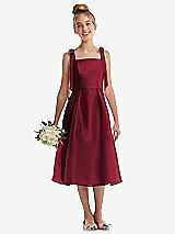 Front View Thumbnail - Burgundy Tie Shoulder Pleated Full Skirt Junior Bridesmaid Dress