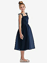 Side View Thumbnail - Midnight Navy Tie Shoulder Pleated Full Skirt Junior Bridesmaid Dress