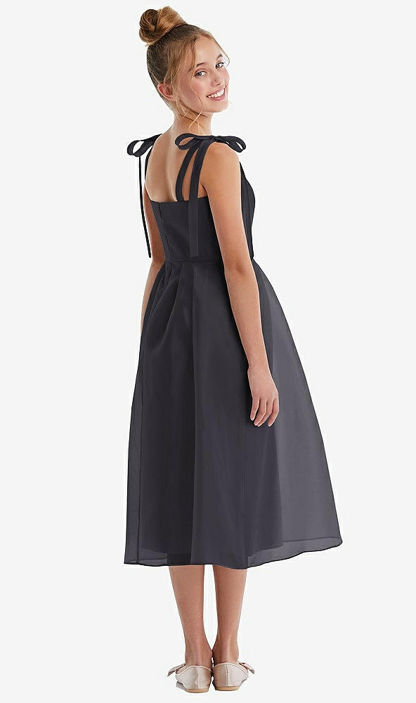 Back View - Onyx Tie Shoulder Pleated Full Skirt Junior Bridesmaid Dress